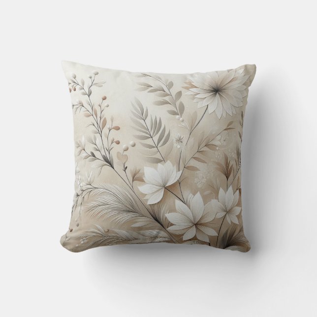 Modern Beige Flowers 1 Poster Cushion (Front)