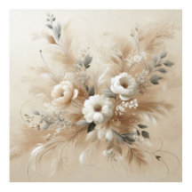 Modern Beige Flowers 2 Poster