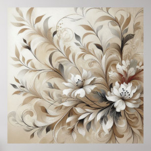 Modern Beige Flowers 4 Poster