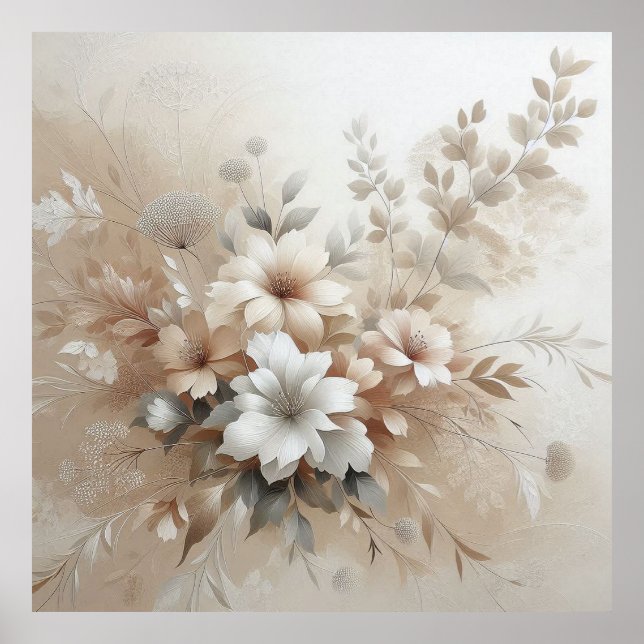 Modern Beige Flowers 9 Poster (Front)