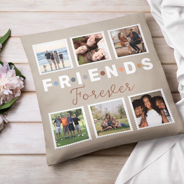 Modern Beige Friends Forever Photo Collage Cushion (Creator Uploaded)