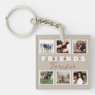 Modern Beige Friends Forever Photo Collage Key Ring