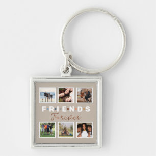Modern Beige Friends Forever Photo Collage Key Ring