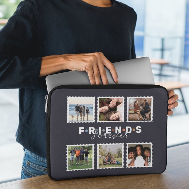 Modern Beige Friends Forever Photo Collage Laptop Sleeve (Creator Uploaded)