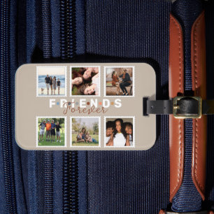 Modern Beige Friends Forever Photo Collage Luggage Tag