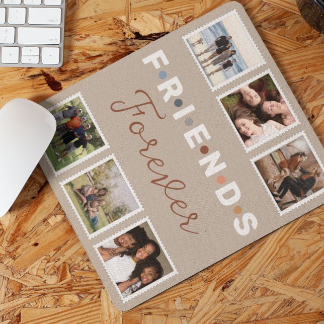 Modern Beige Friends Forever Photo Collage Mouse Mat (Creator Uploaded)