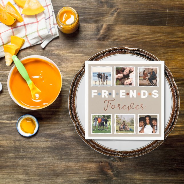Modern Beige Friends Forever Photo Collage Napkin (Creator Uploaded)