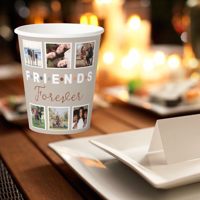 Modern Beige Friends Forever Photo Collage Paper Cups (Creator Uploaded)
