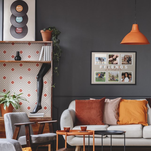 Modern Beige Friends Forever Photo Collage Poster (Creator Uploaded)