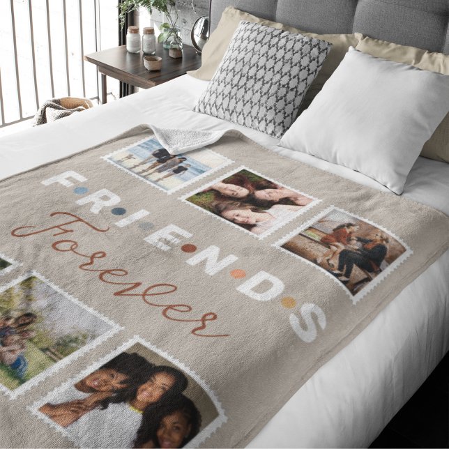 Modern Beige Friends Forever Photo Collage Sherpa Blanket (Creator Uploaded)