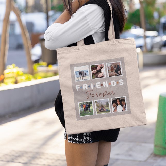 Modern Beige Friends Forever Photo Collage Tote Bag (Creator Uploaded)
