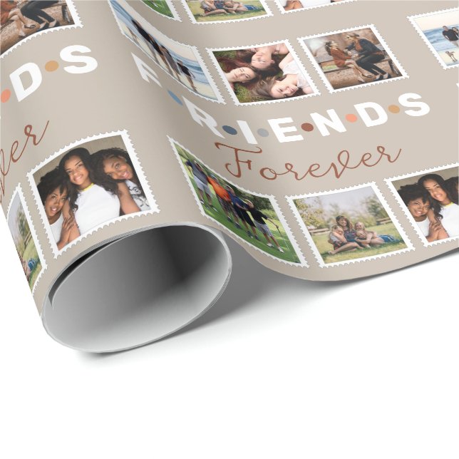 Modern Beige Friends Forever Photo Collage Wrapping Paper (Roll Corner)
