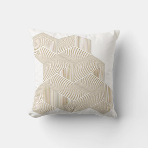 Modern Beige Geometric Honeycomb 3D Optical Illusi Cushion