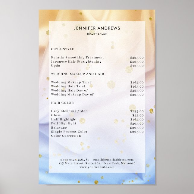 Modern, Beige Glitter Salon Price List Poster (Front)