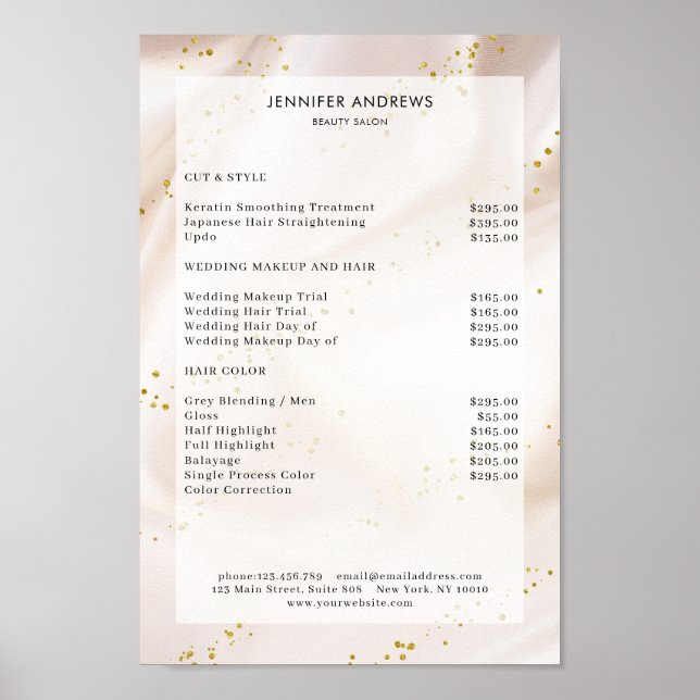 Modern, Beige Glitter Salon Price List Poster (Front)