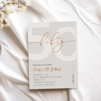 Modern Beige & Gold 50th Birthday Invitation