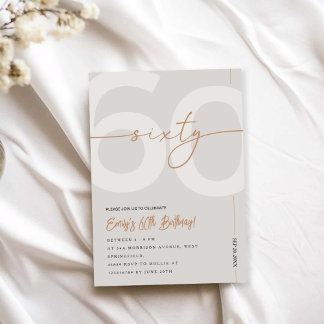 Modern Beige & Gold 60th Birthday Invitation