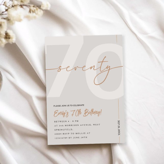 Modern Beige & Gold 70th Birthday Invitation (Creator Uploaded)