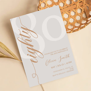 Modern Beige & Gold 80th Birthday Party Invitation
