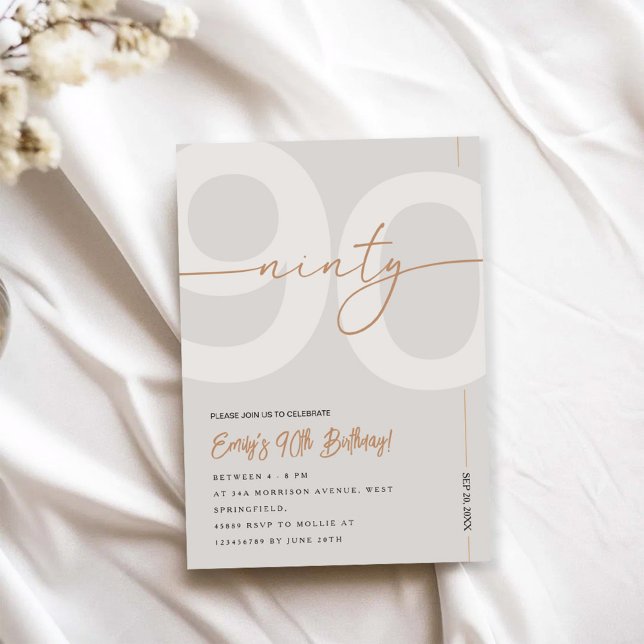 Modern Beige & Gold 90th Birthday Invitation (Creator Uploaded)
