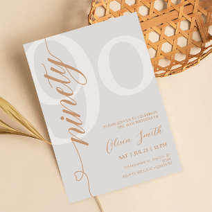Modern Beige & Gold 90th Birthday Party Invitation