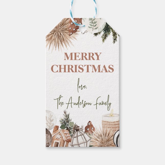 Modern Beige Green Terracotta Christmas Gift Tag (Front)