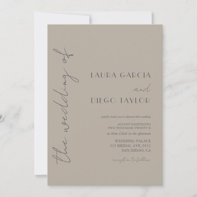 Modern Beige Grey Wedding Invitation (Front)