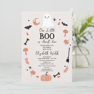 Modern Beige Halloween Little Boo Baby Shower Invitation