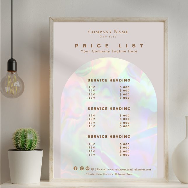 Modern Beige Holographic Beauty Service Price List (Modern Beige Holographic Beauty Service Price List)