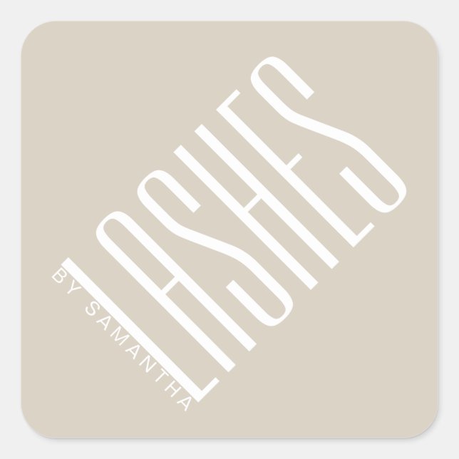 Modern beige lash thin typography square sticker (Front)