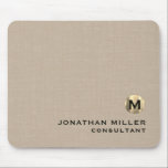 Modern Beige Linen Brushed Gold Monogram Mouse Mat<br><div class="desc">Add a touch of sophistication to your workspace with this personalised beige and gold monogram mouse pad. The classic block typography and brushed metallic gold monogram medallion with your initial, name, and title or text of your choice make it a perfect accessory for your home or office. The smooth surface...</div>
