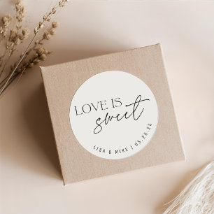 Modern Beige Love is Sweet Wedding Favour Classic Round Sticker