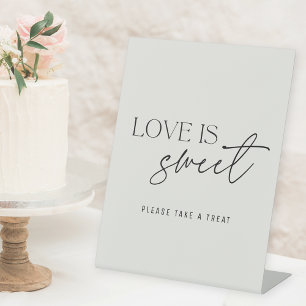 Modern Beige Love is Sweet Wedding Table Pedestal Sign