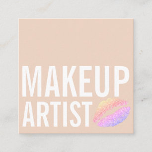 Modern beige makeup beauty square business card