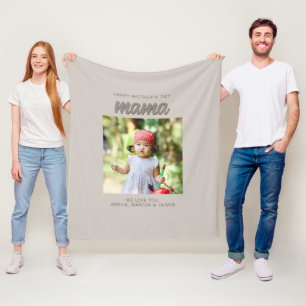 Modern Beige Mama Kids Photo Mother's Day  Fleece Blanket