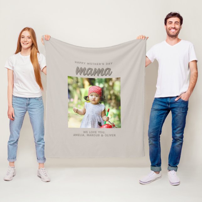 Modern Beige Mama Kids Photo Mother's Day  Fleece Blanket (In Situ)