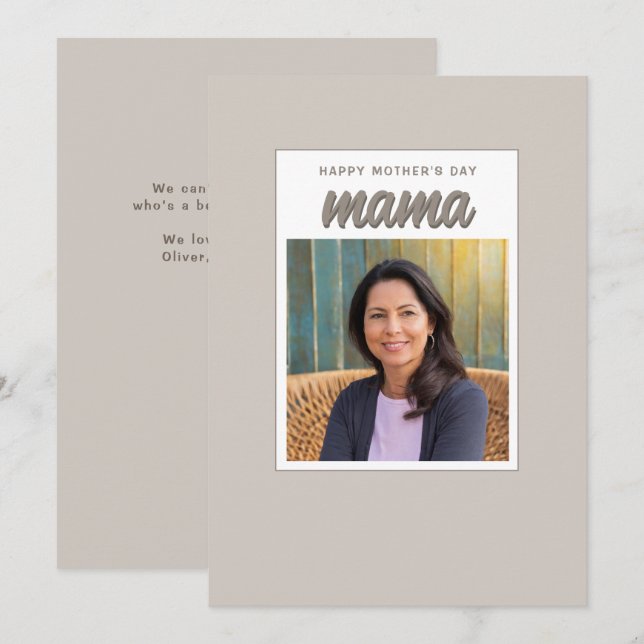 Modern Beige Mama Kids Photo Mother's Day  Holiday Card (Front/Back)