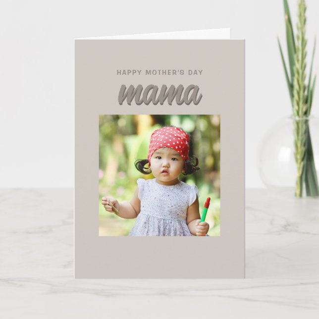 Modern Beige Mama Kids Photo Mother's Day  Holiday Card (Front)