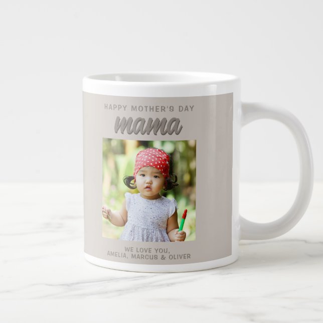Modern Beige Mama Kids Photo Mother's Day  Large Coffee Mug (Right)