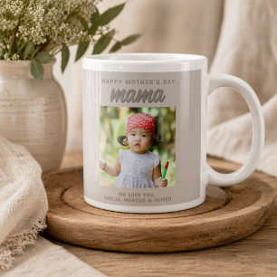 Modern Beige Mama Kids Photo Mother's Day Large Coffee Mug