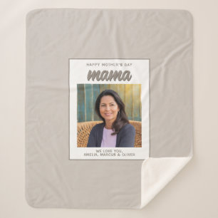 Modern Beige Mama Kids Photo Mother's Day Sherpa Blanket