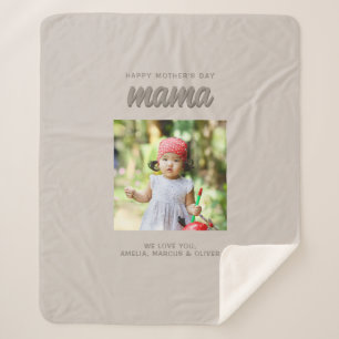 Modern Beige Mama Kids Photo Mother's Day  Sherpa Blanket