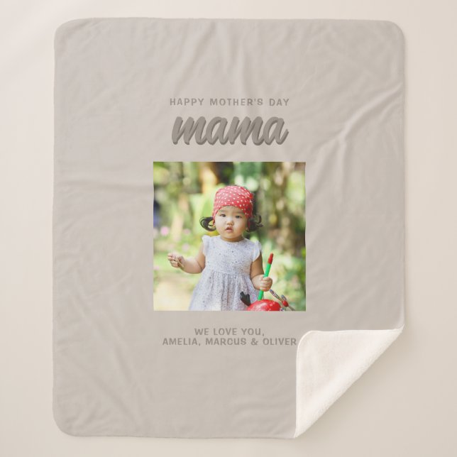 Modern Beige Mama Kids Photo Mother's Day  Sherpa Blanket (Front)