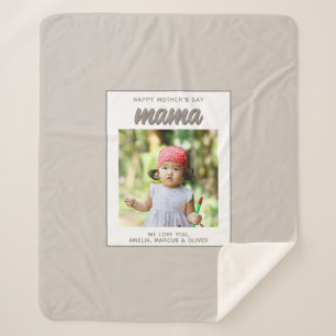 Modern Beige Mama Kids Photo Mother's Day  Sherpa Blanket