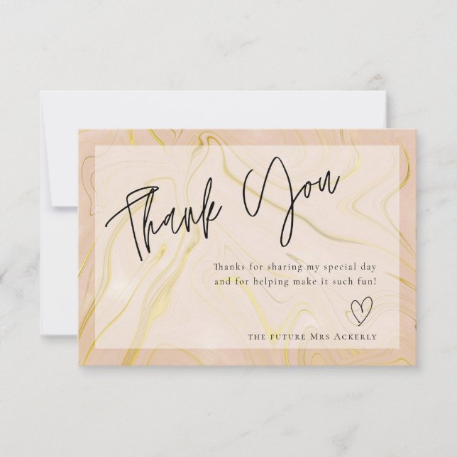 Modern Beige Marble Bridal Shower Thank You Card (Front)
