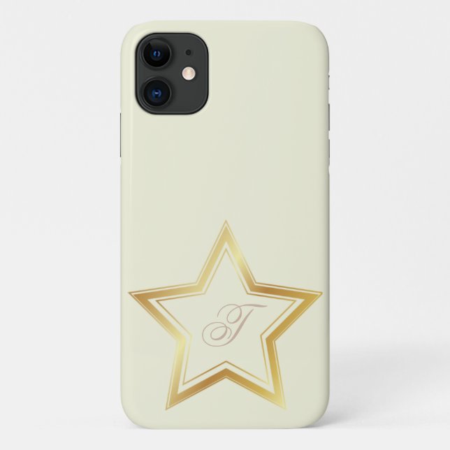 Modern Beige Minimal Gold Star Monogram Case-Mate iPhone Case (Back)