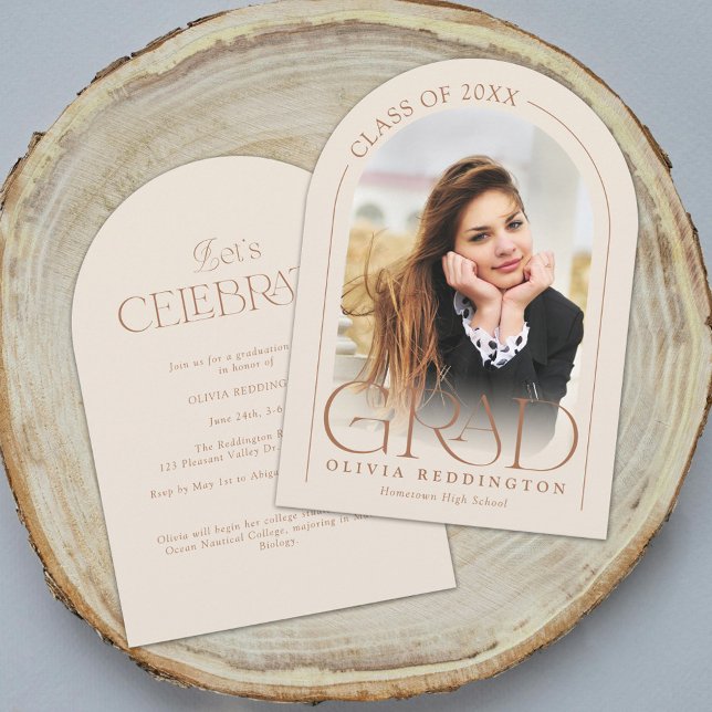 Modern Beige Minimal Photo Arch Graduation Party Invitation (Creator Uploaded)