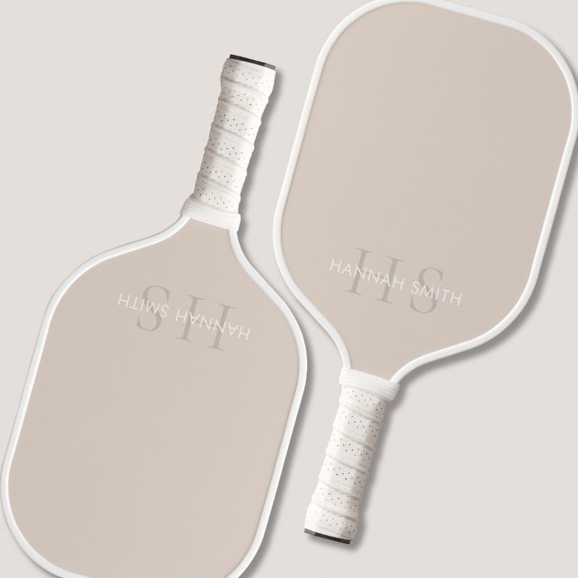 Modern Beige Minimalist Monogram Pickleball Paddle (Creator Uploaded)