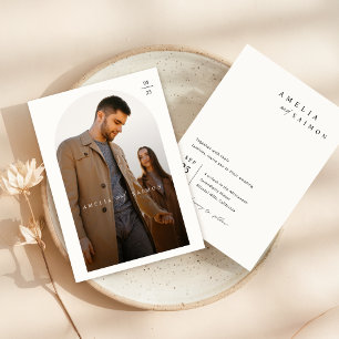 Modern Beige Minimalist Photo Wedding Invitation