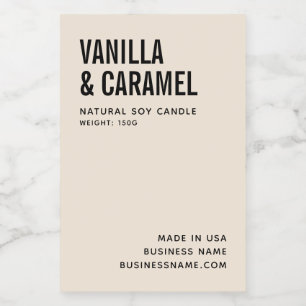 Modern beige minimalist soy candle product label